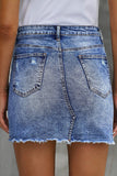 Distressed Raw Hem Denim Skirt