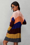 Rainbow Color Block Open Front Drape Oversized Knitted Cardigan
