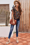 V-neck Short Sleeve Fashion Print Fantasy Fluttering Blouse
