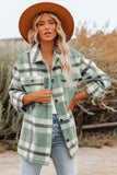 Green Plaid Print Pocket Women Shacket