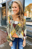Square Neck Mixed Print Blouse