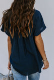 Collared Hi-low Hem Draped Short Sleeve Blouse