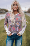 Khaki Geometric Aztec Solid Contrast Top