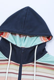 Striped Color Block Thumbhole Sleeve Full Zip Hoodie