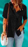 Black Leopard Jacquard Short Sleeve Satin Blouse