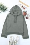Casual Button Solid Patchwork Trim Hoodie