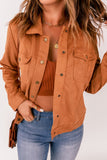 Brown Snap Button Flap Pocket Suede Jacket