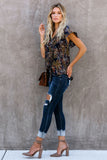 V-neck Short Sleeve Fashion Print Fantasy Fluttering Blouse