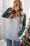 Plaid Splicing Kangaroo Pocket Buttoned Hoodie