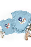 Family Matching American Flag Flower Heart Print Girl's Graphic Tee