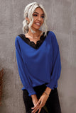 V Neck Lace Patchwork Green Blouse