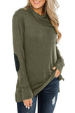 Army Green Buttoned Neck Knit Long Sleeves Top