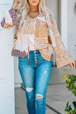 Colorblock Leopard Ribbon Tie Blouse