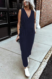 Deep V-neck Sleeveless Solid Jumpsuit