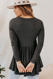 Solid Color Buttons Long Sleeve Babydoll Blouse