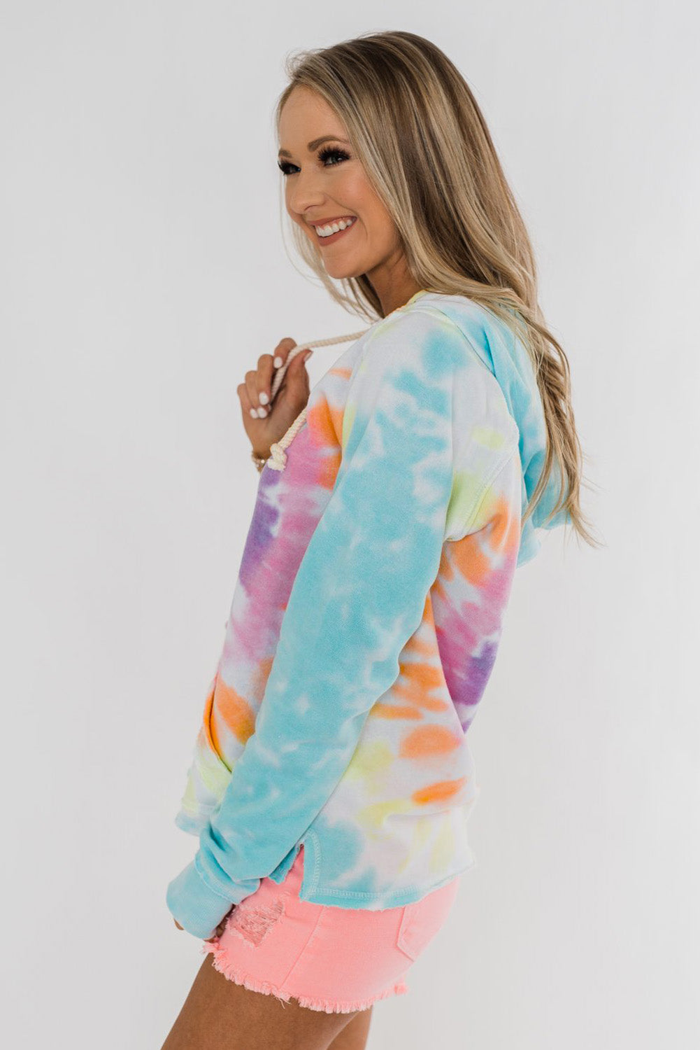 Multicolor Tie-dye Pattern Drawstring Pullover Hoodie