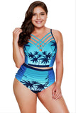 Print Plus Size Strappy High Waist Bikini Swimsuit