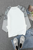 Round Neck Raglan Sleeve Camo Striped Patchwork Top