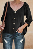 Black Button Up V Neck Sleeve Tie Shirt
