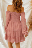 Dotted Smocked Ruffled Long Sleeve Mini Dress