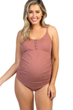 Ribbed Snap Front One-piece Maternity Swimsuit