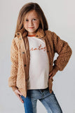 Beige Buttoned Solid Fleece Girl's Coat