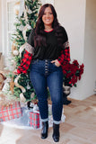Sequined Leopard Insert Plaid Sleeve Plus Size Top
