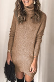 Turtleneck Long Sleeve Knitted Sweater Dress