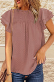Tiered Sleeve Frilled Neck Dotted Top