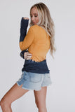 Tie Dye Color Block Button Cuff Long Sleeve Top