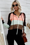 color Zipped Front Colorblock Hollow-out Knit Hoodie