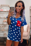 USA Star Print Patch Pocket Blue T-shirt