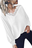V Neck Lace Patchwork Green Blouse