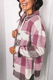 Plaid Color Block Buttoned Long Sleeve Jacket with Pocket