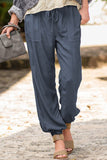 Drawstring Elastic Waist Pull-on Casual Pants with Pockets