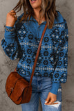 Blue Aztec Knitted Drop Shoulder Zipped Sweater