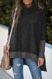 Turtleneck Bat Sleeve Side Slit Tunic Top