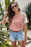 Crewneck Applique Splicing Sleeve Top