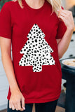 Leopard Christmas Tree Print Short Sleeve Graphic Tee