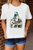 Solid Gray Turquoise Cow Ox Horn Tag Graphic Tee