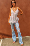 Beige Floral V Neck Flowy Tank Top