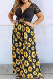 Plus Size Sunflower Lace Twist Knot Maxi Dress