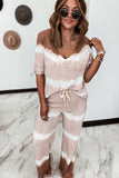 Two-Piece Tie-dye V-Neck Top Elastic Waist Pants Set