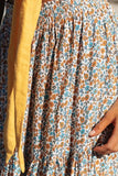 Boho Floral Print Elastic High Waist Pleated A Line Maxi Skirt