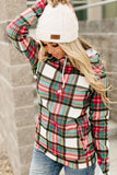 Multicolor Cowl Neck Plaid Drawstring Hoodie with Thumb Hole