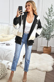 Colorblock Zip Up Sherpa Coat with Hooded