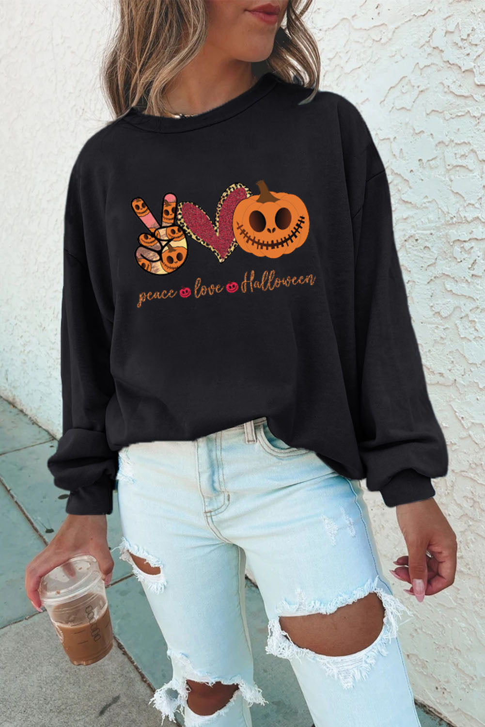 Peace Love Halloween Graphic Sweatshirt