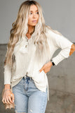 Suede Patch Rib Knit Pullover Top with Slits