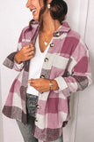 Plaid Color Block Buttoned Long Sleeve Jacket with Pocket