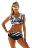 Contrast Color Block Print Wrap V Neck Lace-up Back Bikini